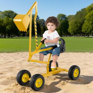 Costway Escavatore per sabbiera con comandi a 2 mani e pala flessibile, Escavatore per bambini schienale ergonomico Giallo