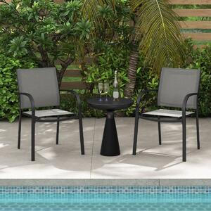 Costway Tavolino pieghevole per giardino e set di 2 sedie da pranzo impilabili in metallo, Tavolo rotondo da 59 cm e set di 2 sedie da giardino