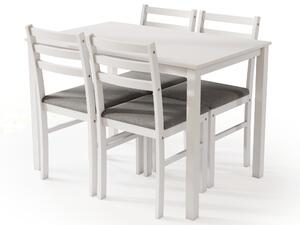 Set TORINO tavolo + 4 sedie Bianco/Grigio Chiaro (tessuto Sawana 21) – SET IN LEGNO PER CUCINA/SALA DA PRANZO