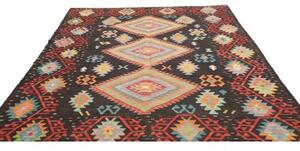 Tappeto Kilim Geometrico Nero Multicolore 206x291 Cm