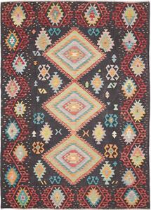 Tappeto Kilim Geometrico Nero Multicolore 206x291 Cm