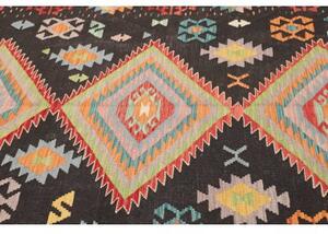 Tappeto Kilim Geometrico Nero Multicolore 206x291 Cm