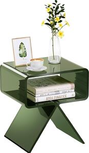 Tavolino in acrilico - Comodino/tavolino da salotto - Trasparente con ripiano - Rettangolare - Dimensioni 30 x 39,1 x 43 cm - Design moderno - Verde
