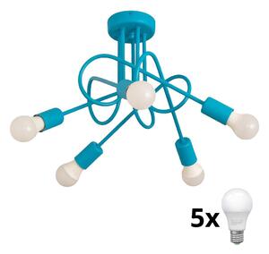 Lampadario a plafone per bambini OXFORD 5xE27/15W/230V blu