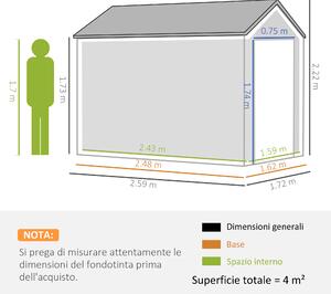 Outsunny Casetta da Giardino Porta Attrezzi in Acciaio Zincato e PP con Finestra, 259x172x222 cm, Grigia e Bianca