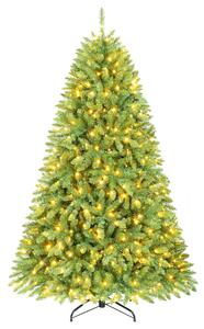 Costway Albero di natale decorazione natalizia innevata base in metallo incrociata, Albero di natale artificiale preilluminato con 600 luci led 183 cm