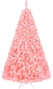 Costway Albero di natale artificiale con 250 luci led per casa ufficio e negozio, Decorazione natalizia pre-illuminato con 910 rami fitti foglie in pvc Rosa