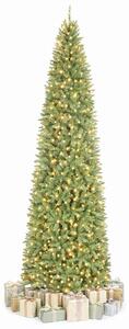 Costway Albero di natale slim 2436 rami e base pieghevole per casa ufficio e negozi, Albero di natale artificiale con 650 luci bianche calde 102 x 102 x 305 cm