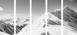 Quadri in 5 parti montagne innevate in bianco e nero