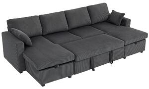 HOMCOM Divano Letto Angolare 282 cm Estraibile con Doppie Chaise Longue Contenitore, Grigio Scuro | Aosom Italy