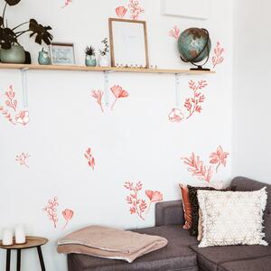 Motivo vegetale, fiori e foglie rosse - adesivo da parete