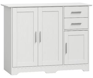 HOMCOM Credenza Cucina, Mobile Cucina con 2 Cassetti e 2 Armadietti, 3 Ante, per Soggiorno, 100x40x78 cm, Bianco | Aosom Italy