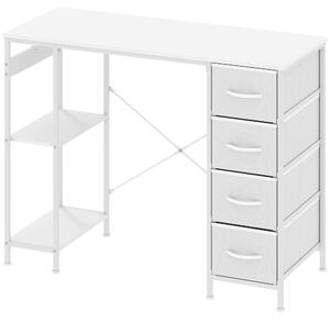 HOMCOM Scrivania per Computer con 4 Cassetti in Tessuto, Struttura in Metallo, Ripiano Aperto, 100 x 40 cm, Bianco | Aosom Italy