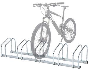 HOMCOM Rastrelliera Portabiciclette 5 Posti, Soluzione Salvaspazio in Acciaio, 145x33x27 cm, Perfetta per Famiglie - Argento|Aosom