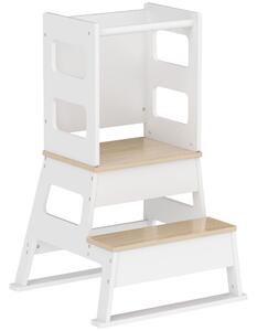 AIYAPLAY Scala Montessori per Bambini con Lavagna e Ringhiera, struttura trapezoidale in Legno, 55x52.5x87.5 cm, Bianco e color Legno|Aosom Italy