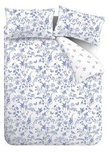 Set copripiumino e federa blu in percalle di cotone per letto singolo 135x200 cm Thea Floral – Bianca