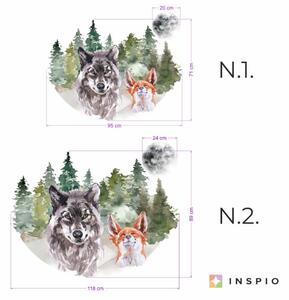 Adesivo da parete per teenagers - Un lupo e una volpe nella foresta
