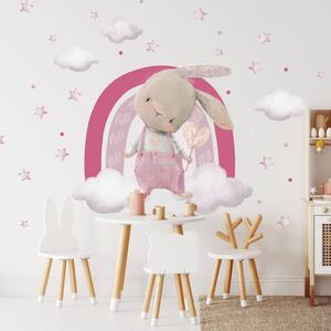 Adesivi da parete per bambini - Coniglietto, arcobaleno in tonalità rosa