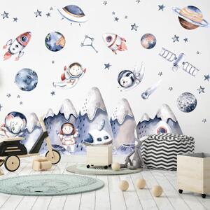 Un tema spaziale preferito per la stanza dei bambini con allegri astronauti e pianeti