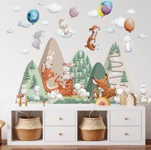 Adesivi murali per bambini - Colline con Cervi e Conigli