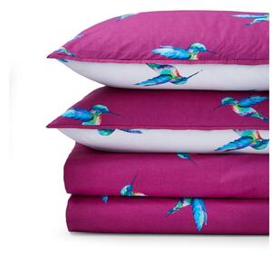 Set copripiumino e federa bianco e viola in cotone per letto singolo 135x200 cm Hummingbird – Their Nibs