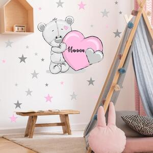 Adesivo da parete - Orso con stelle in rosa