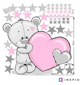 Adesivo da parete - Orso con stelle in rosa