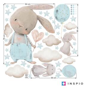 Adesivi per bambini - Coniglietti in design azzurro con palloncini