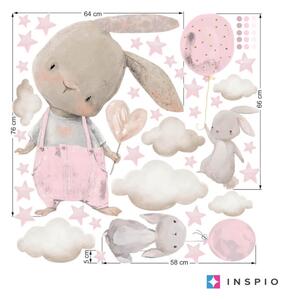 Adesivi ad acquerello - Coniglietti rosa chiaro con palloncini