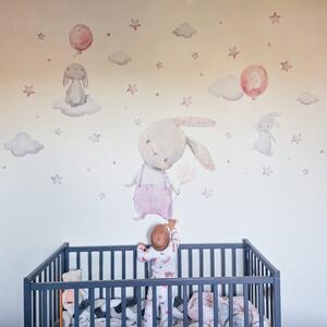 Coniglietti rosa con palloncini - adesivi da parete acquerello