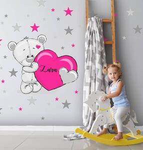Orsetto con cuore rosa - adesivo murale per ragazze
