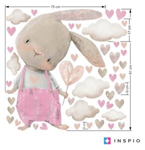 Adesivi ad acquerello - Coniglietto con cuori rosa