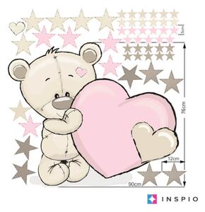 Adesivo murale per bambina - Orsetto con cuore rosa