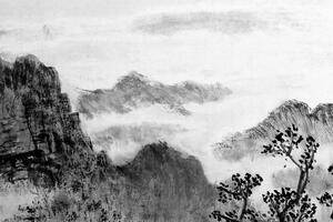 Quadri di un tradizionale paesaggio cinese in bianco e nero