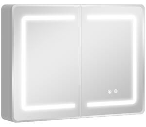 HOMCOM Armadietto Specchio per Bagno con Illuminazione LED, Armadietto Bagno con Antiappannamento, Dimmerabile in 3 Livelli, 80x13,5x60 cm, Argento | Aosom Italy