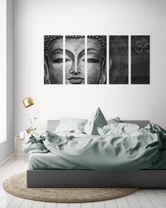 Quadri in 5 parti volto del Buddha in bianco e nero