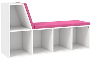 HOMCOM Libreria con Seduta Imbottita e 5 Scomparti, 108x30x60 cm, Bianco e Rosa | Aosom Italy