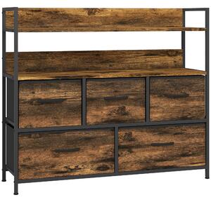 HOMCOM Cassettiera con 5 Cassetti Rimovibili e Ripiani, Design Effetto Legno Industriale e Rustico, 98x29x85 cm, Marrone | Aosom Italy