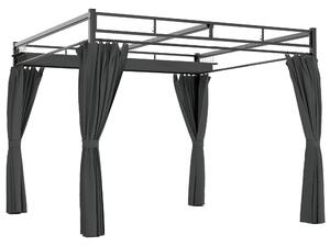 Pergola Gazebo 3x3 m con Tetto Scorrevole UV30+ e 4 Pareti Laterali Grigio Scuro