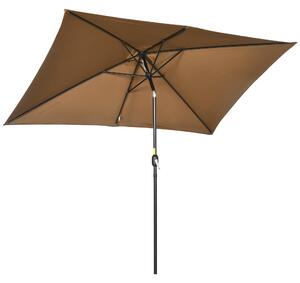 Ombrellone da Giardino 200x300 cm Rettangolare con Manovella e Angolazione Regolabile in Poliestere Caffè