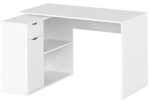 HOMCOM Scrivania Flessibile, Armadietto a 2 Livelli con Cassetto e Ripiani Aperti, in Legno, Bianco | Aosom Italy
