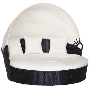 Outsunny Set 4 Pzi Divano Circolare da Giardino, Mobili Componibili Rattan Nero, Tettuccio e Cuscini Beige 180x175x147cm|Aosom