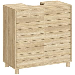 HOMCOM Mobile Sottolavabo a Forma di U con Ripiano Regolabile, Ante a Doghe e Piedini in Feltro, 60x30x60 cm, Legno Naturale | Aosom Italy