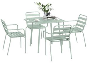 Outsunny Salon de jardin insieme da pranzo da giardino 5 pezzi con 1 tavolo e 4 sedie impilabili in acciaio verde