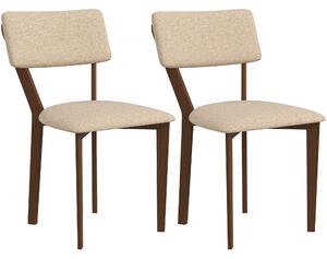 HOMCOM Set di 2 sedie da sala da pranzo sedie da cucina con schienale gambe in legno tessuto effetto lino 49 x 56 x 85 cm beige