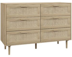 HOMCOM Cassettiera 6 Cassetti in Rattan con Gambe in Legno, Settimino per Soggiorno e Camera da Letto, 110x40x75 cm, Legno Naturale | Aosom Italy