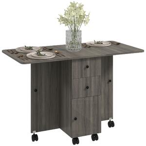 HOMCOM Tavolo a Ribalta a 6 Rotelle con 2 Cassetti e Armadietto ad Ante, in Legno, 120x60x76.5 cm, Grigio | Aosom Italy