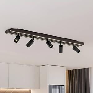 Faretto da soffitto LED Lucande Tiron, a 5 luci, 100 cm, rovere Tiron Lucande, dimmerabile, Legno scuro, Soggiorno / Sala da pranzo, Legno, Moderno