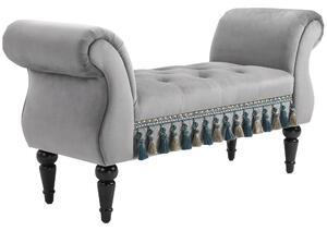 HOMCOM Banquette Capitonnée in Velluto con Braccioli e Piedi in Legno d'Hevea Grigio 40P x 117L x 58H cm