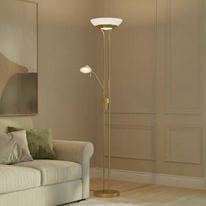 Lampada da terra con luce lettura Yveta Lindby, dimmerabile, Ottone / Oro, Soggiorno / Sala da pranzo, Metallo, Moderno, Lampada LED da terra